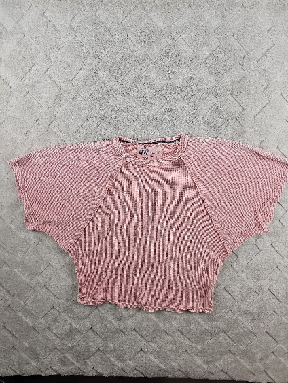 Anthropologie Dusty Pink Ribbed Cropped Dolman Sleeve Top Womens Small